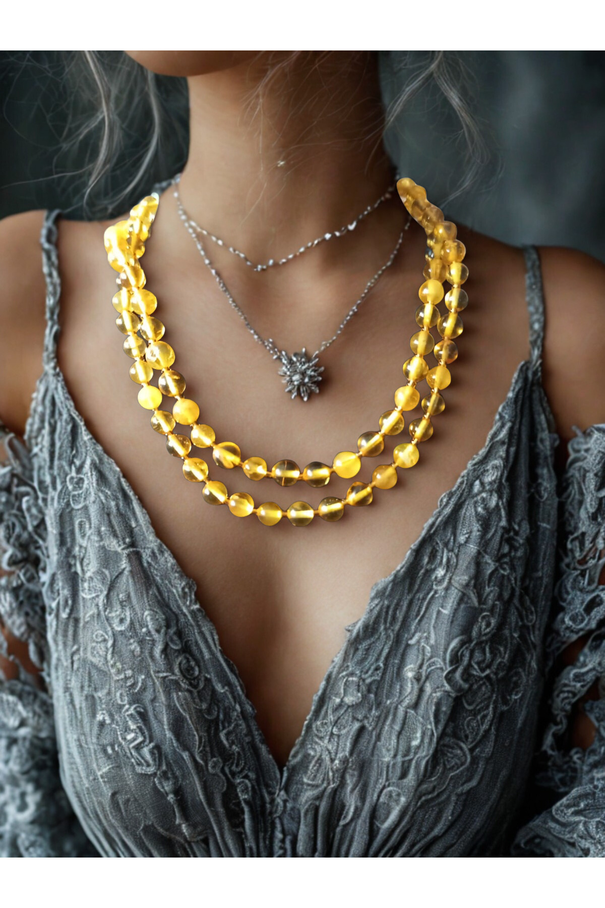 Sıkma Kehribar Kolye