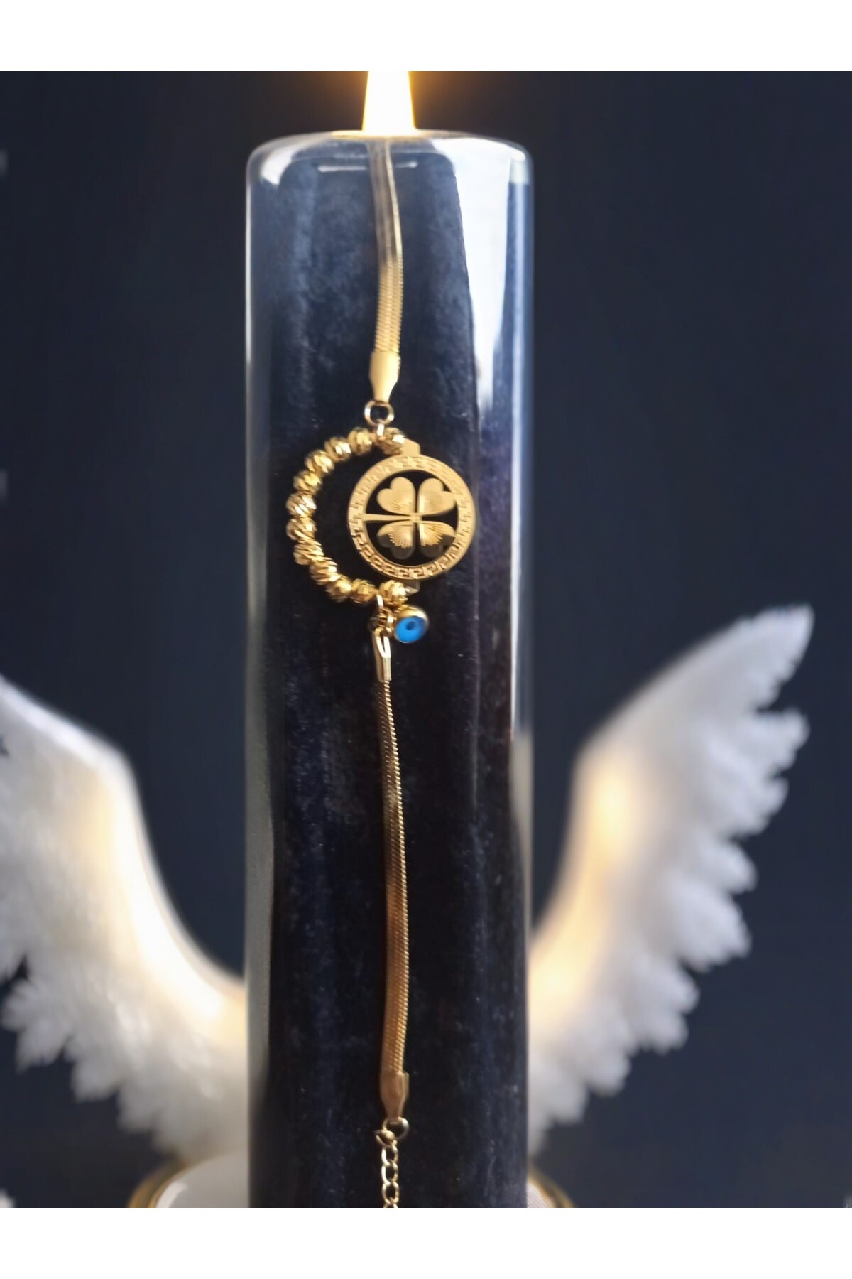 Dört Yapraklı Yonca Gold Çelik Bileklik