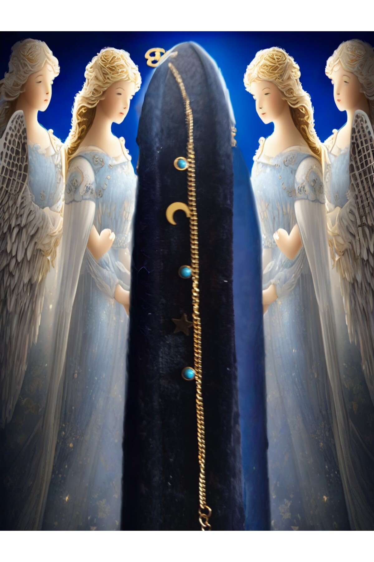 Hilal Detaylı Turkuaz Taşlı Gold Çelik Bileklik