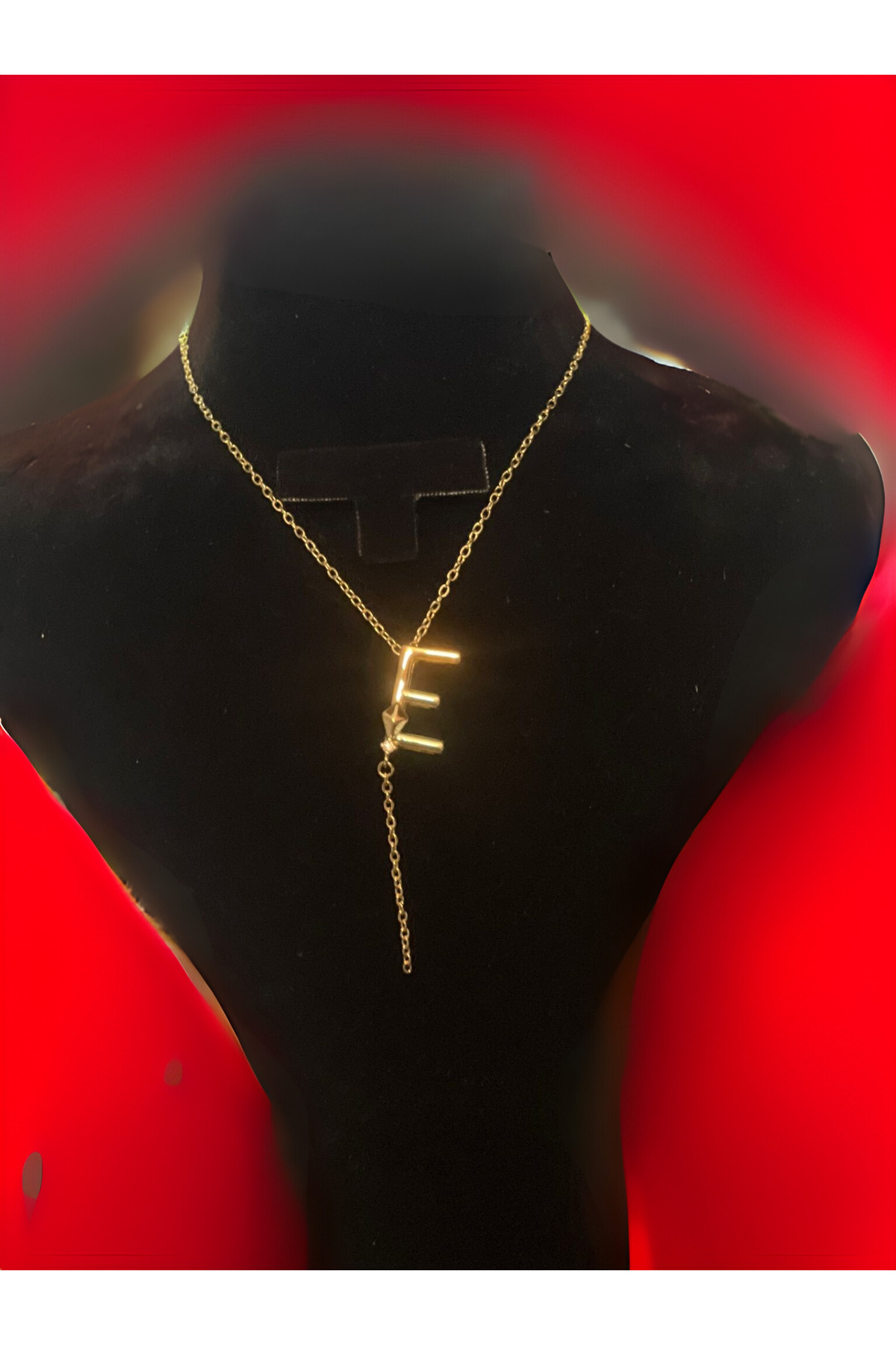 E Harfli Gold Çelik Kolye