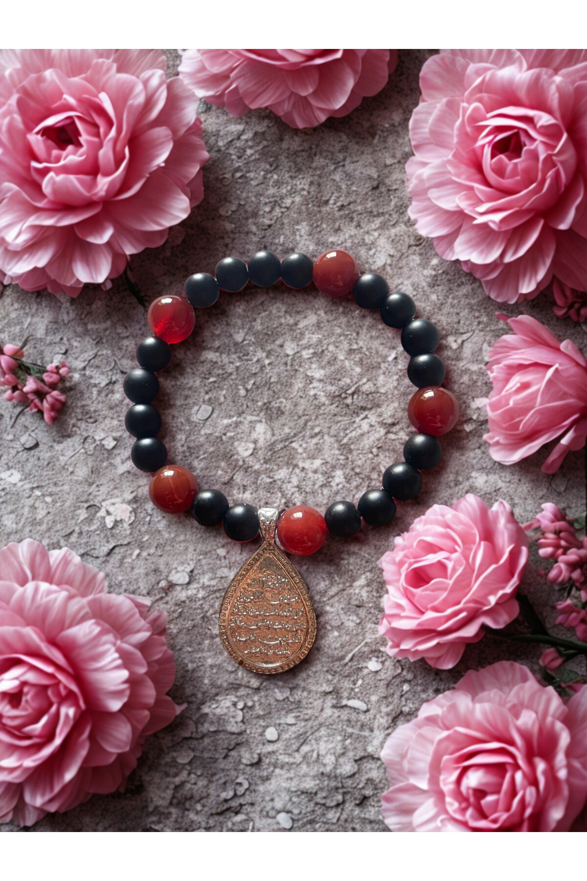 Oniks Akik ve Kıtmır Dualı Doğal Taş Bileklik Koruma