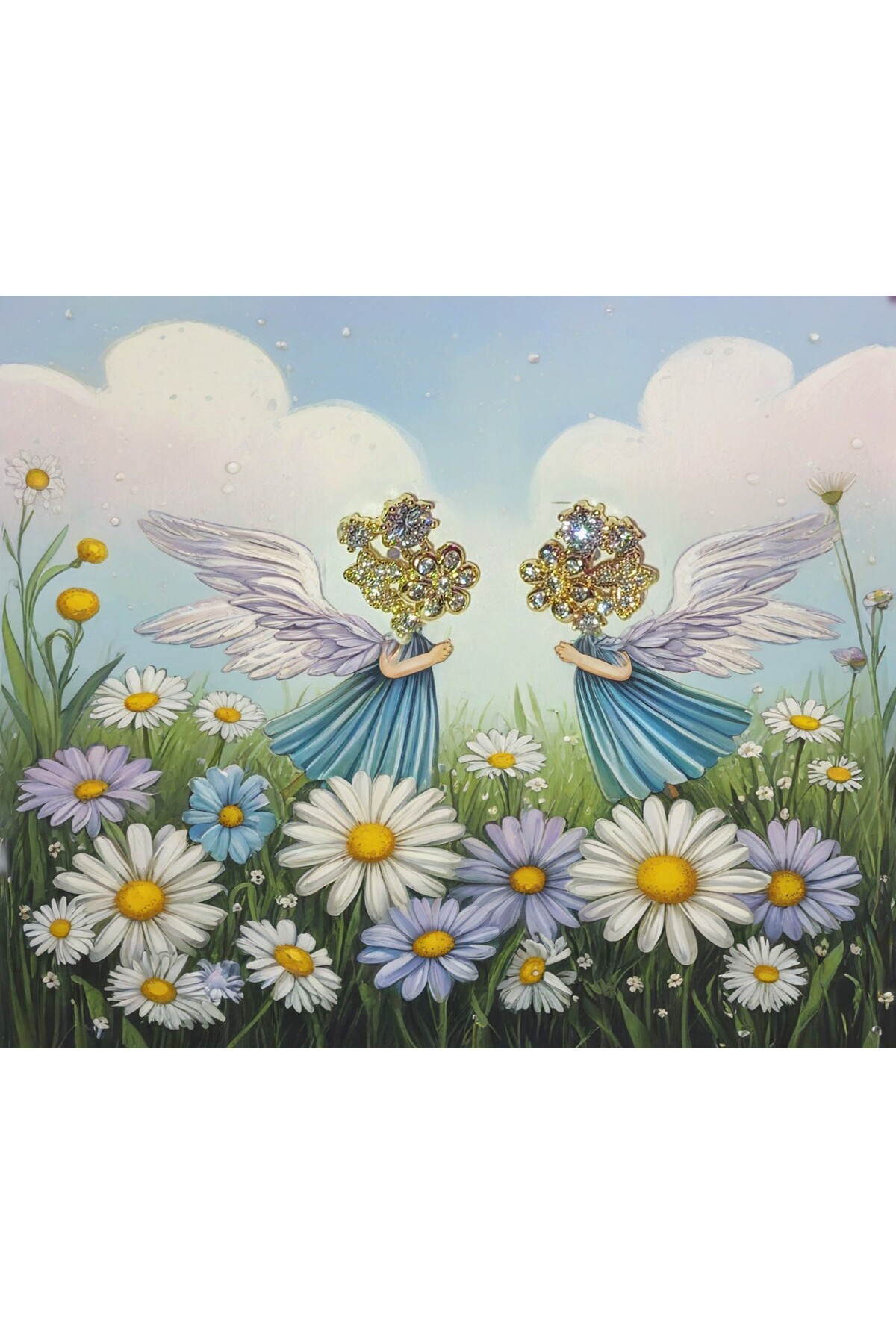 Çiçek Formlu Gold Çelik Küpe