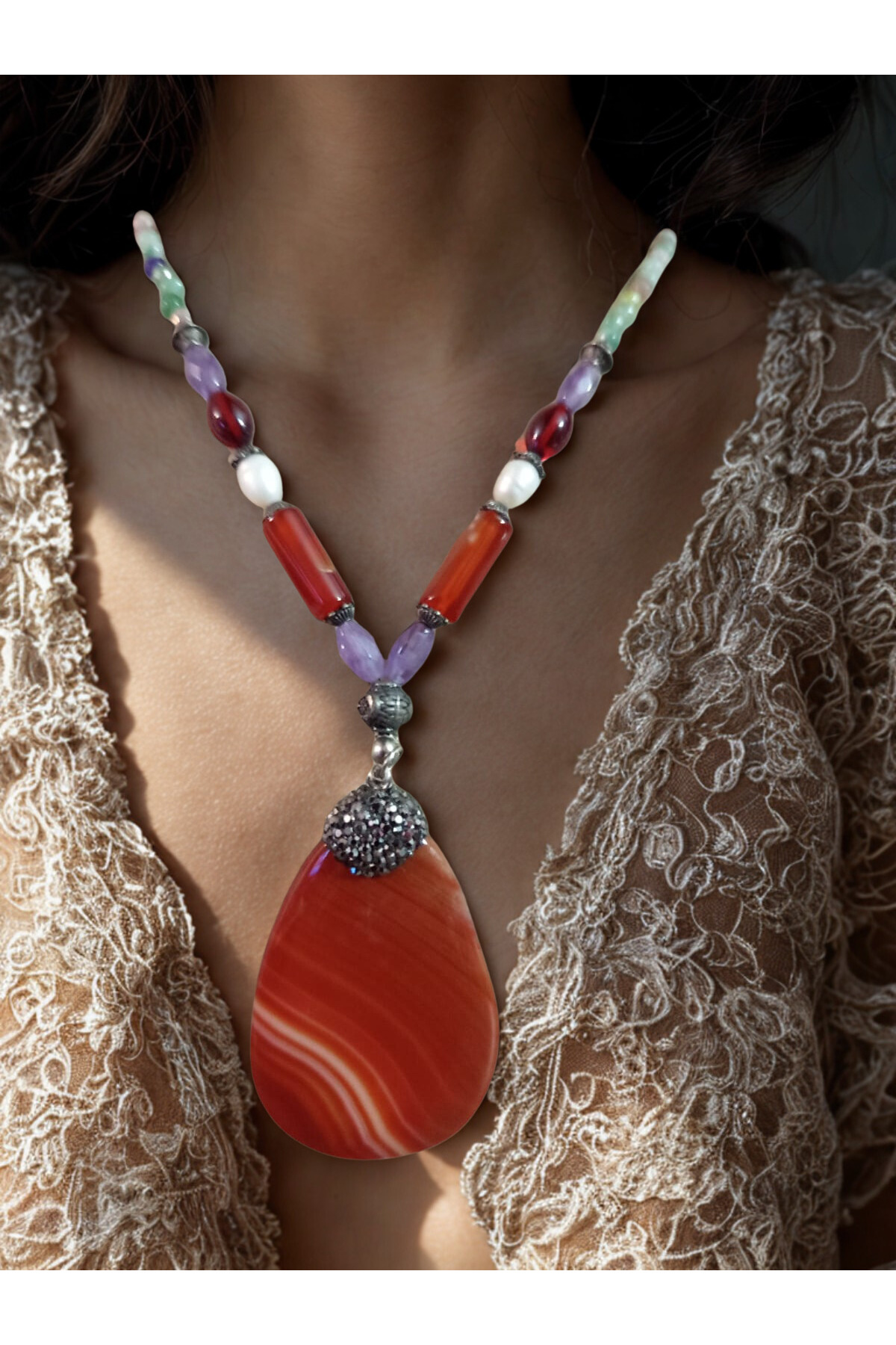 Akik Turkuaz Doğal taş Kolye