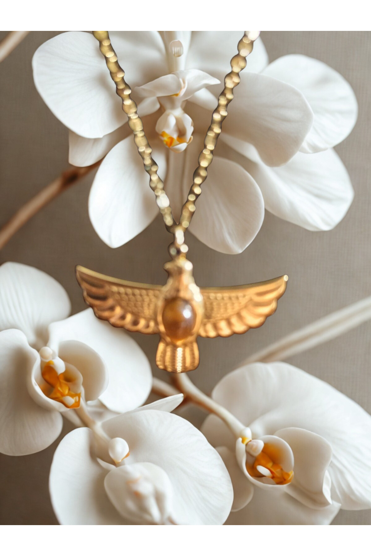 Kartal kahverengi Taş Logolu Çelik Kolye