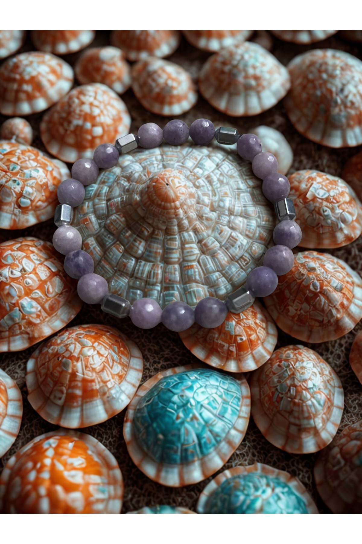 Ametist&amp; Hematit Doğaltaş Bileklik