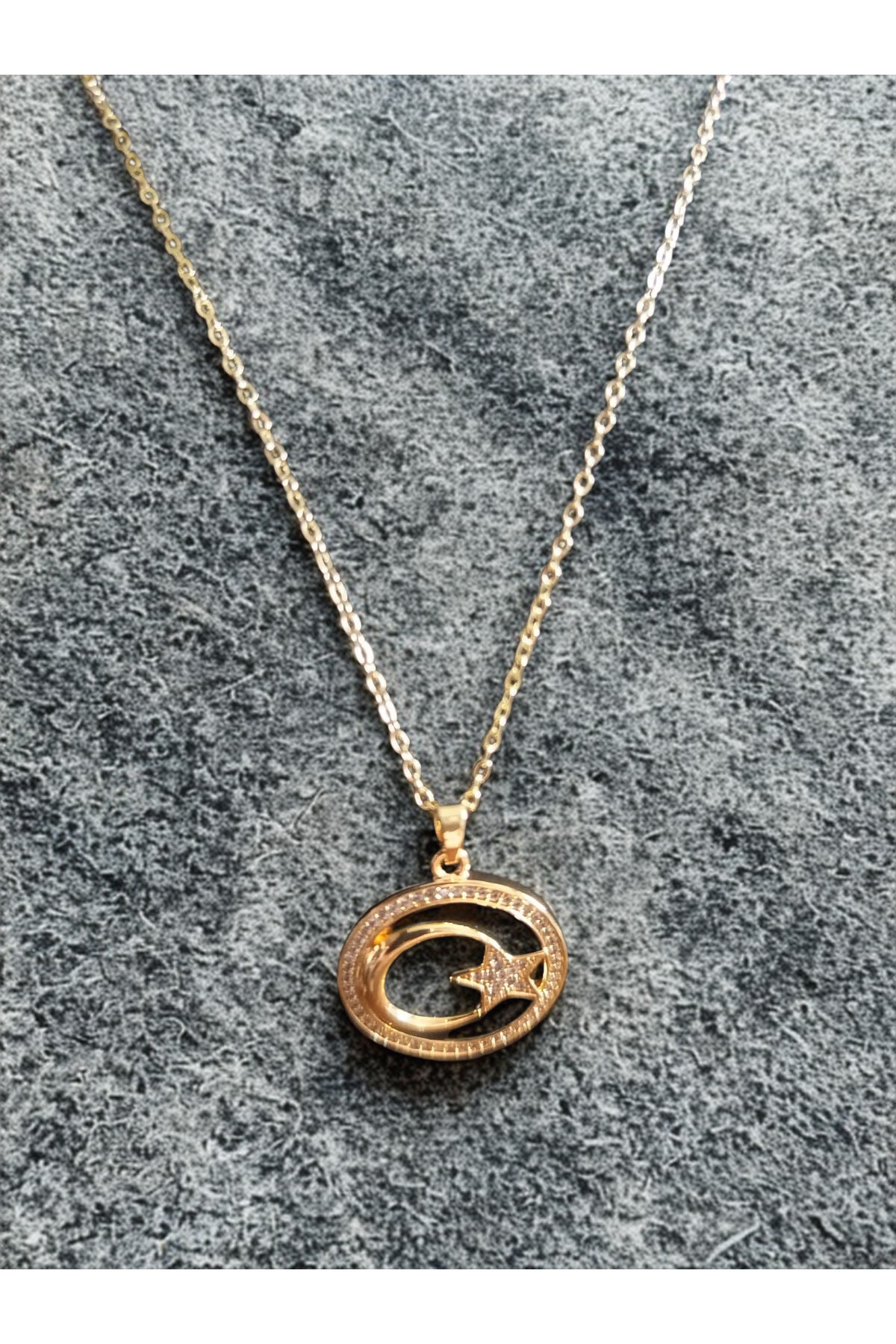 Ay Yıldızlı Gold Çelik Kolye